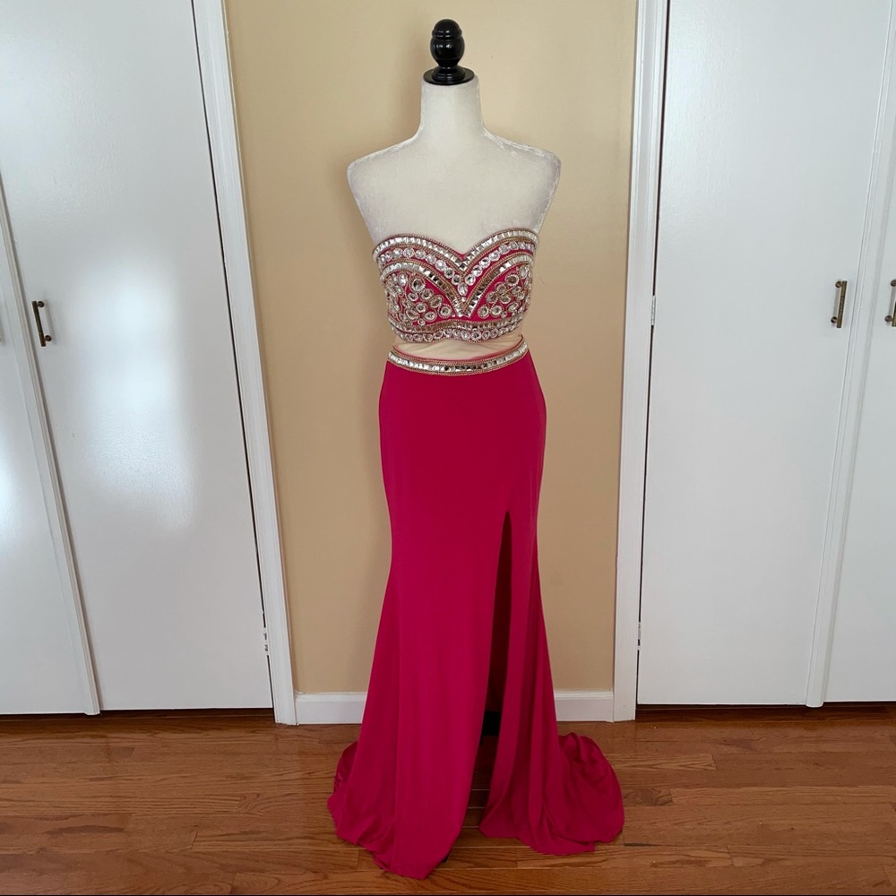 Madison James Pink Strapless Jeweled Top Dress - Picture 4 of 8